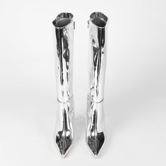 The Drop Womens Size 9.5 Pointed toe Tall Heeled Boots Mirror Silver - Picture 4 of 9